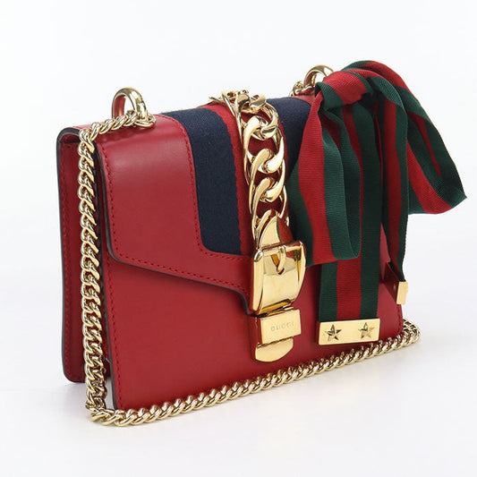 GUCCI GU89861 ChainShoulder Bag Silvi Shoulder Bag leather red Women