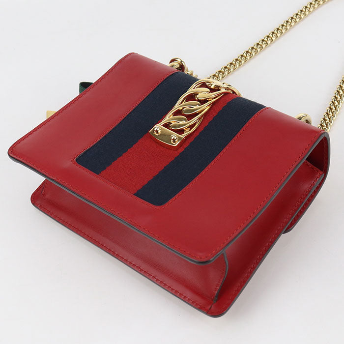 GUCCI GU89861 ChainShoulder Bag Silvi Shoulder Bag leather red Women