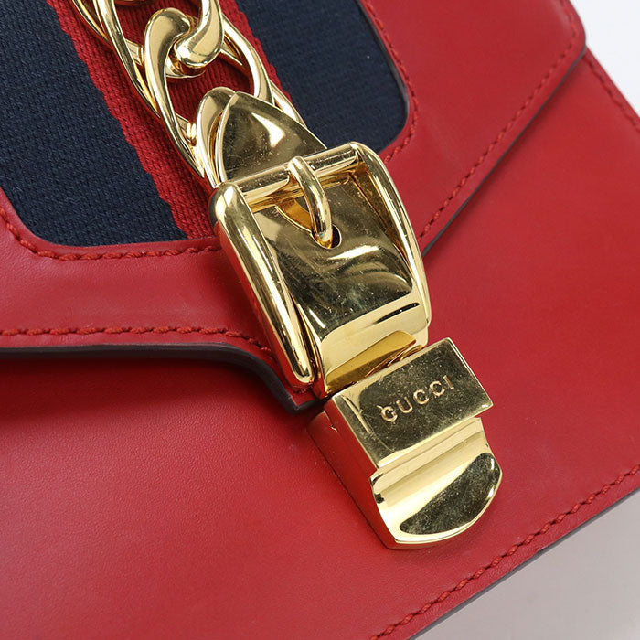 GUCCI GU89861 ChainShoulder Bag Silvi Shoulder Bag leather red Women