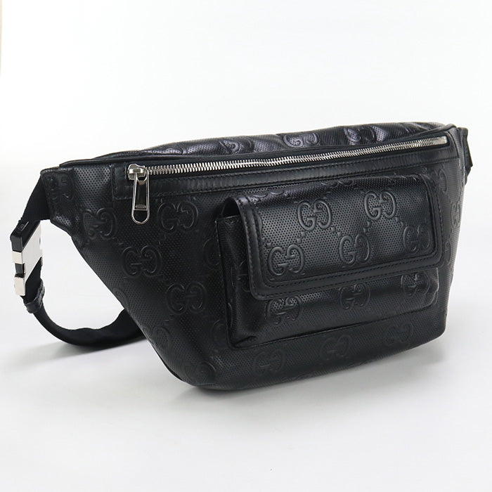 GUCCI GU90146 Large Belt Bag GG emboss body bag leather Bag black mens