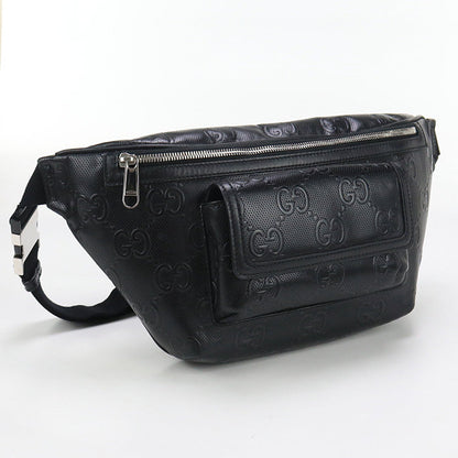 GUCCI GU90146 Large Belt Bag GG emboss body bag leather Bag black mens