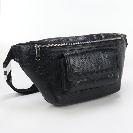 GUCCI GU90146 Large Belt Bag GG emboss body bag leather Bag black mens