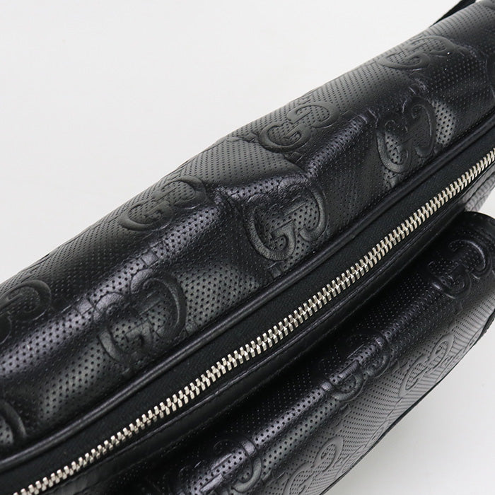 GUCCI GU90146 Large Belt Bag GG emboss body bag leather Bag black mens