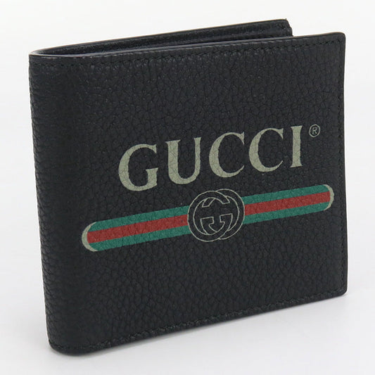 GUCCI GU90348 Bifold Wallet Vintage logo print Folded wallet leather black mens