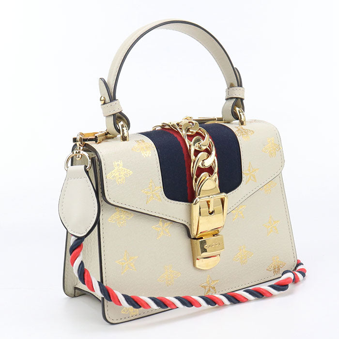 GUCCI GU90528 2WAY handbag Silvi Shoulder Bag leather white gold Women