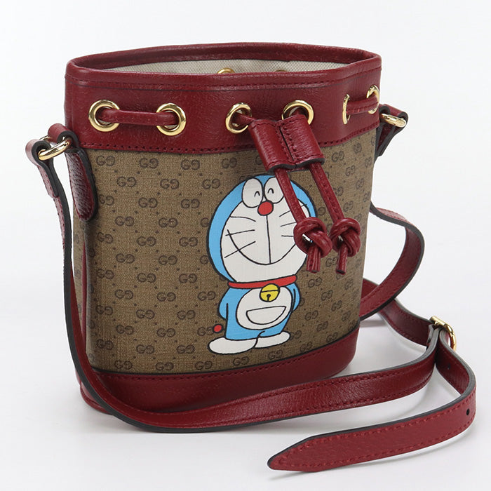 GUCCI 647801 Doraemon Micro GG Diagonal Shoulder Bag PVC/leather brown Women