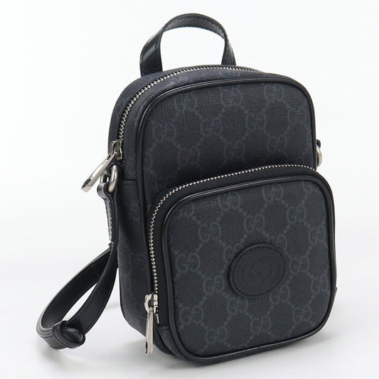 GUCCI 672952 Shoulder Bag GG Supreme Interlocking G Mini bag PVC, leather black mens
