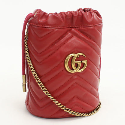 GUCCI 575163 Shoulder Bag GG Marmont Small bucket bag leather Red Women