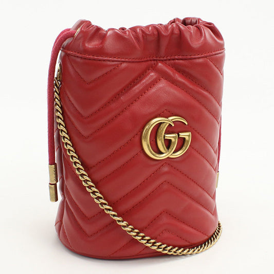 GUCCI 575163 Shoulder Bag GG Marmont Small bucket bag leather Red Women