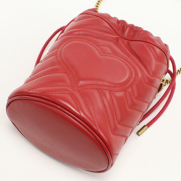 GUCCI 575163 Shoulder Bag GG Marmont Small bucket bag leather Red Women