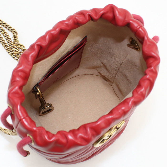 GUCCI 575163 Shoulder Bag GG Marmont Small bucket bag leather Red Women