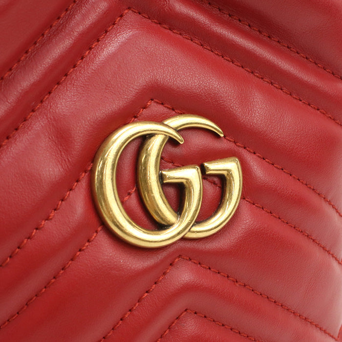 GUCCI 575163 Shoulder Bag GG Marmont Small bucket bag leather Red Women