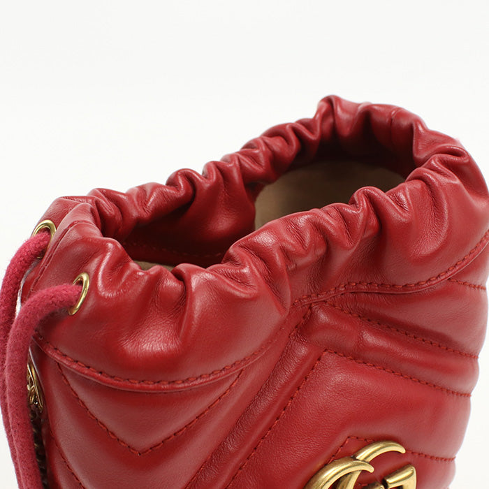 GUCCI 575163 Shoulder Bag GG Marmont Small bucket bag leather Red Women