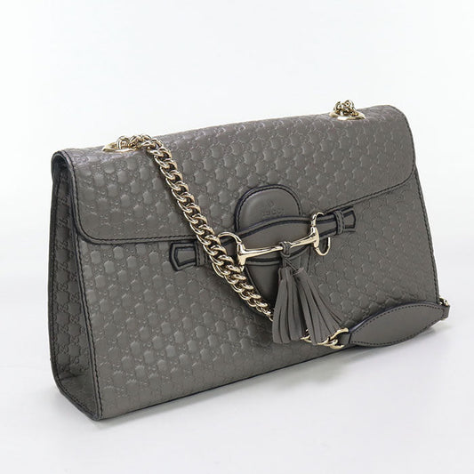 GUCCI 449636 Micro Guccisima Chain bag Shoulder Bag leather gray Women