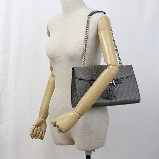 GUCCI 449636 Micro Guccisima Chain bag Shoulder Bag leather gray Women