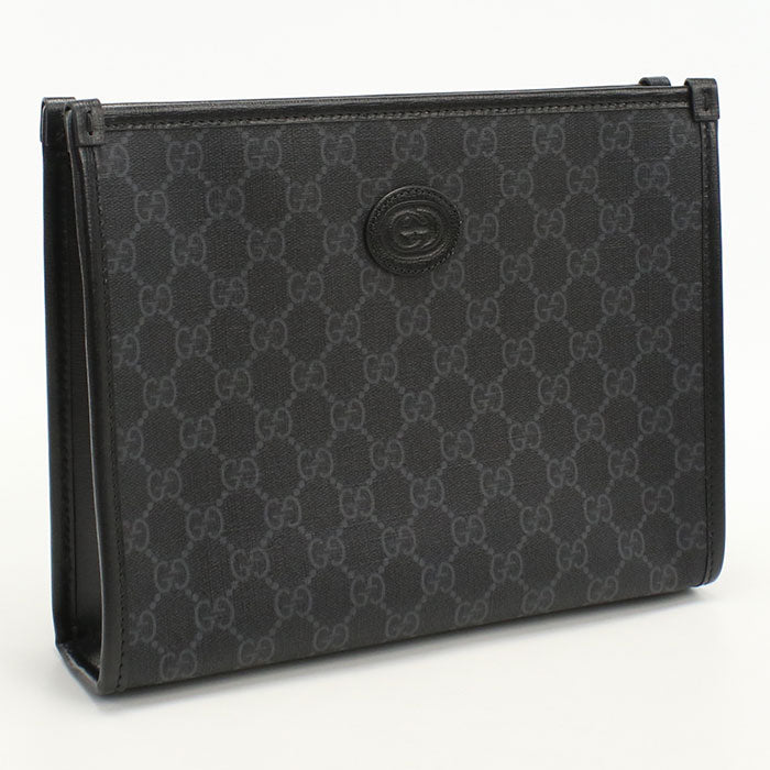 GUCCI 672956 Interlocking G Clutch bag GG Supreme black mens