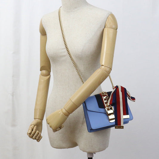GUCCI 421882 Shoulder Bag Silvi ChainShoulder Bag leather blue Women