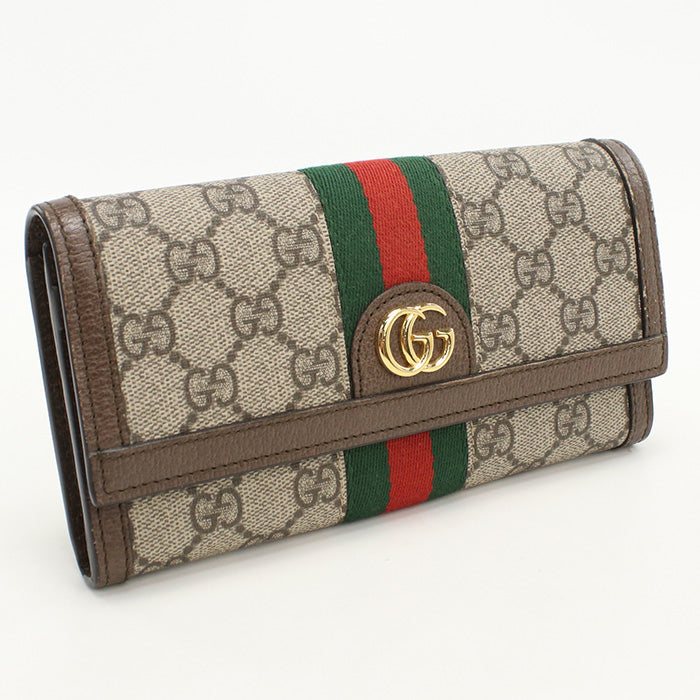 GUCCI 523153 Long wallet with double fold coin purse GG Supreme beige Women