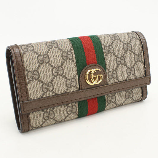 GUCCI 523153 Long wallet with double fold coin purse GG Supreme beige Women