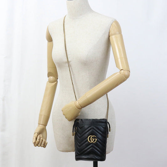 GUCCI 575163 DTDRT 1000 Small bucket bag GG Marmont Shoulder Bag black Women