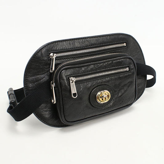 GUCCI 575857 Belt bag Interlocking G body bag leather black mens