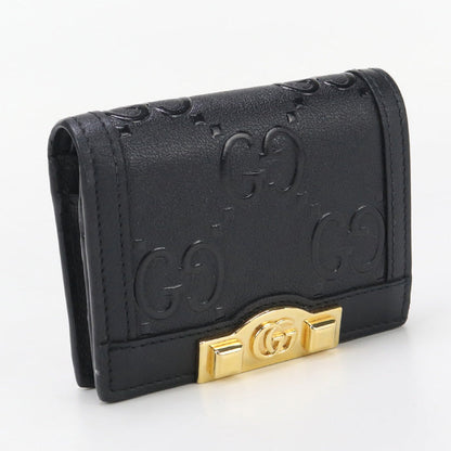 GUCCI 676150 Card Case GG emboss Bi-fold wallet with coin purse black Women