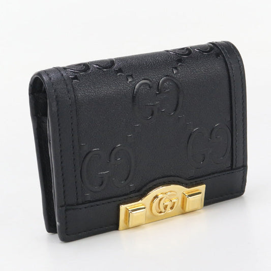 GUCCI 676150 Card Case GG emboss Bi-fold wallet with coin purse black Women