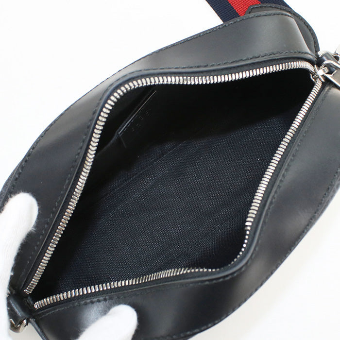 GUCCI 574886 Shoulder Bag GG Supreme Web Line Pochette PVC, leather black mens