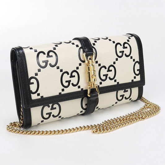 GUCCI 652681 Continental Gucci Jackie 1961 Chain wallet leather white Women