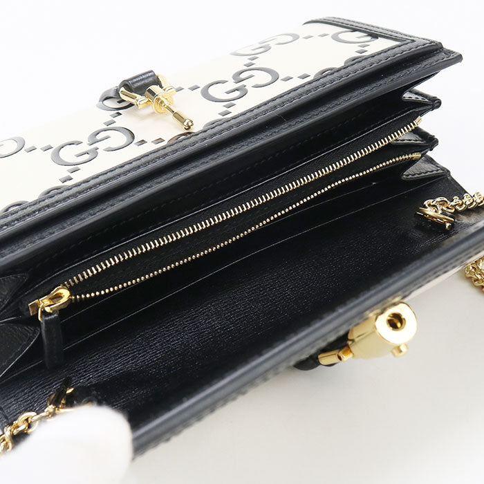 GUCCI 652681 Continental Gucci Jackie 1961 Chain wallet leather white Women