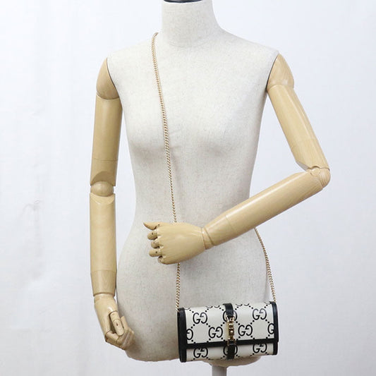 GUCCI 652681 Continental Gucci Jackie 1961 Chain wallet leather white Women