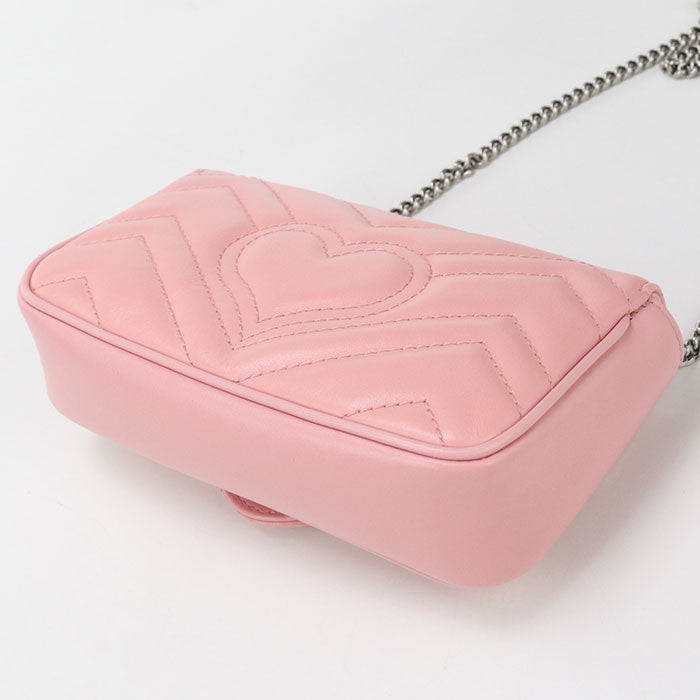 GUCCI 476433 mini GG Marmont Diagonal shoulder Bag leather pink Women