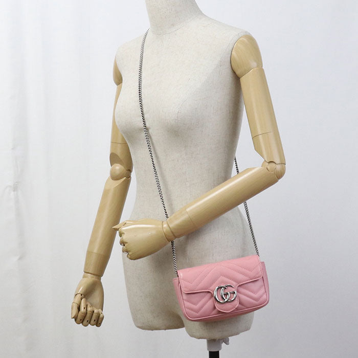 GUCCI 476433 mini GG Marmont Diagonal shoulder Bag leather pink Women