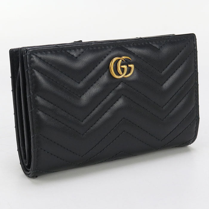 GUCCI 781583 Card Case Double G Folded wallet/Quilted leather black Women