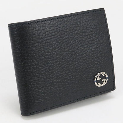 GUCCI 610466 Coin wallet Interlocking G Folded wallet leather black mens