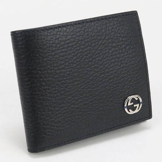 GUCCI 610466 Coin wallet Interlocking G Folded wallet leather black mens