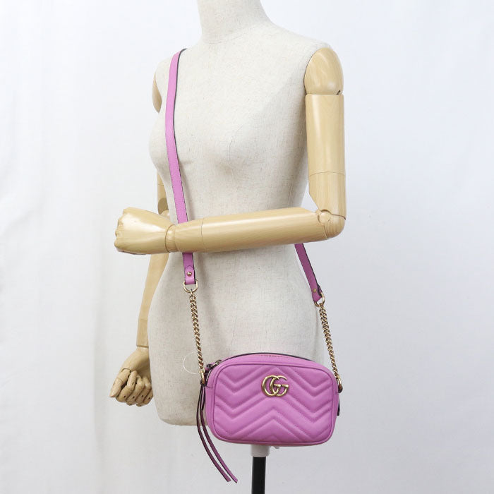 GUCCI 448065 Mini camera bag GG Marmont Diagonal shoulder bag leather pink Women