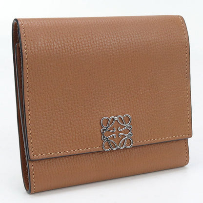 LOEWE C821S27X02 Tri-fold wallet Anagram Vertical Small Compact Wallet pebble grain calf Brown Women