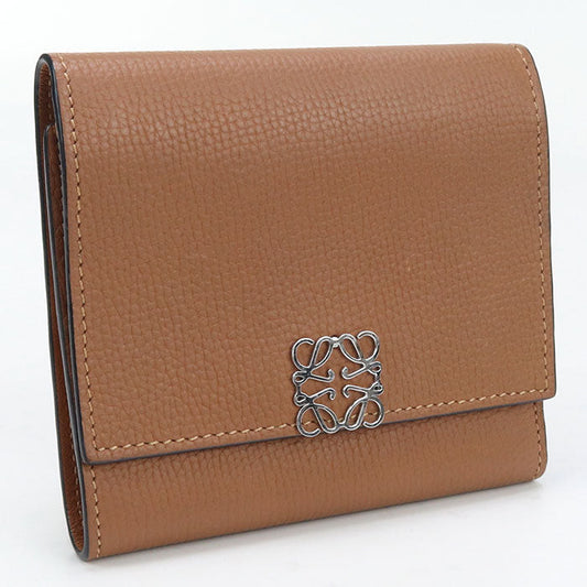 LOEWE C821S27X02 Tri-fold wallet Anagram Vertical Small Compact Wallet pebble grain calf Brown Women