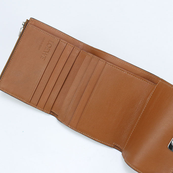 LOEWE C821S27X02 Tri-fold wallet Anagram Vertical Small Compact Wallet pebble grain calf Brown Women
