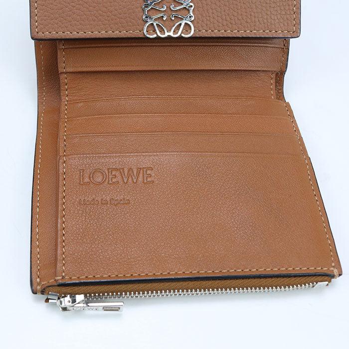 LOEWE C821S27X02 Tri-fold wallet Anagram Vertical Small Compact Wallet pebble grain calf Brown Women