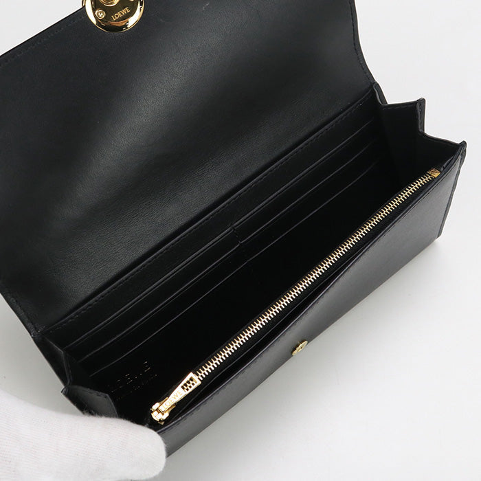 LOEWE T56CANBACWX01LE anagram Continental Long wallet coin leather Black Women