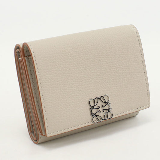LOEWE C821TR2X02 Tri-fold wallet anagram Folding Wallet/Compact Wallet Calfskin beige Women