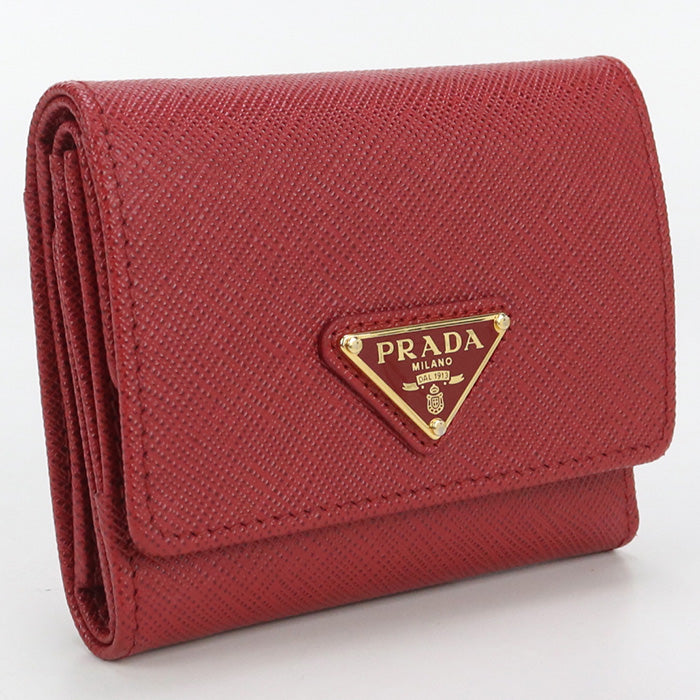 PRADA Three fold wallet/Safiano leather Red Women