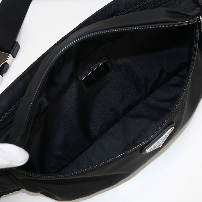 PRADA 2VL132 body bag Triangular plate Belt bag Waist bag Nylon black unisex