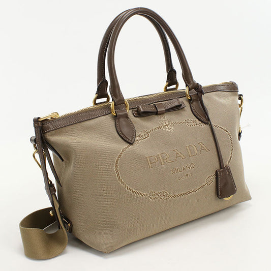 PRADA 2WAY handbag  leather/Jacquard beige Women