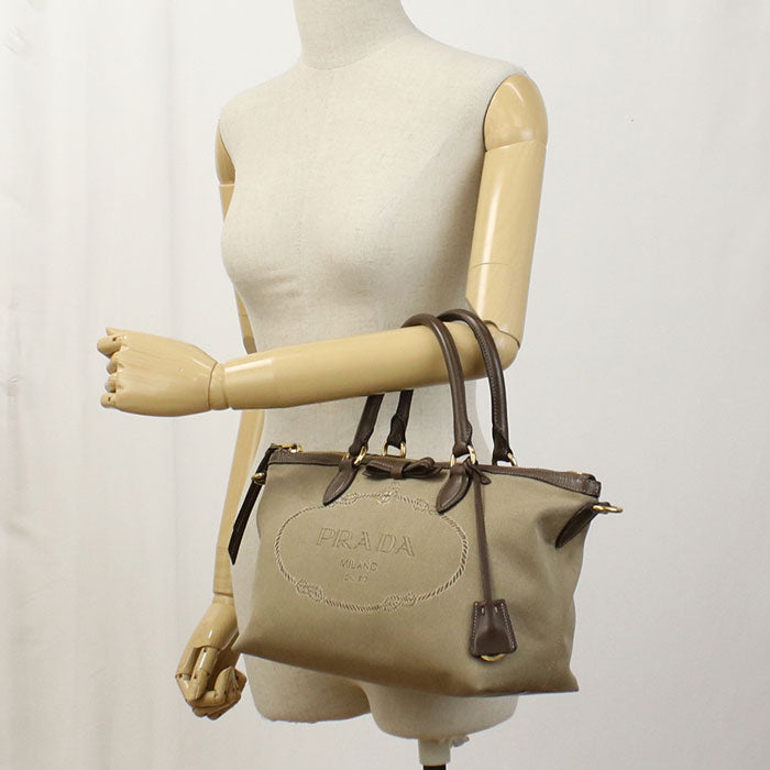 PRADA 2WAY handbag  leather/Jacquard beige Women