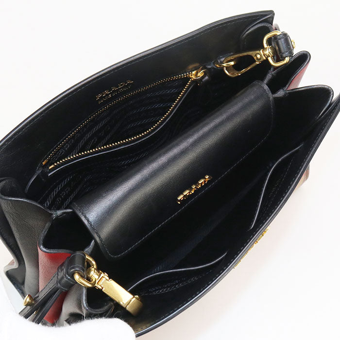 PRADA 1BC034 Shoulder bag Bibliotheque Semi-shoulder bag leather black Women