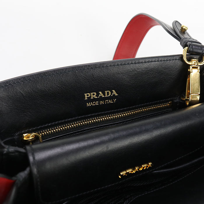 PRADA 1BC034 Shoulder bag Bibliotheque Semi-shoulder bag leather black Women