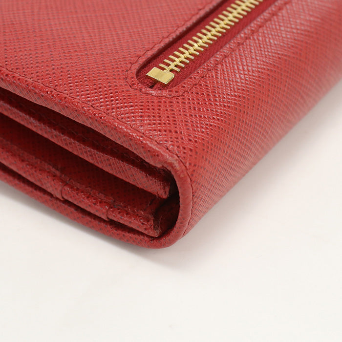 PRADA PR86370 Saffiano leather long wallet double fold coin purse Red Women